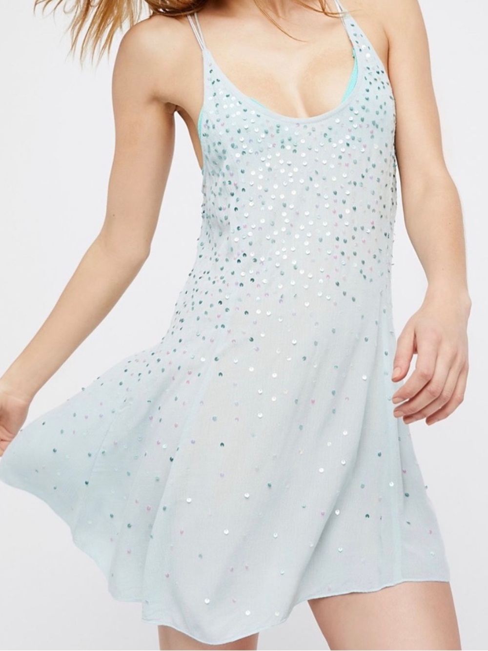 Free People Light Blue Sequin Slip Dress - Women